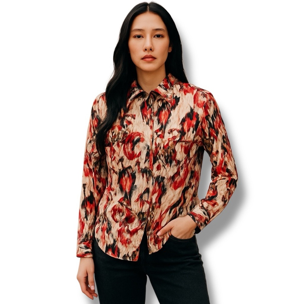 Chico’s Women’s Shirt Long Sleeve Button Down Ikat Aztec Blouse Multi 3 (US16)
